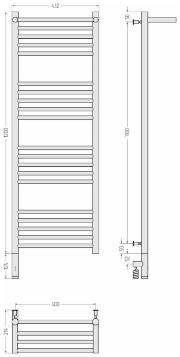 Сунержа Электрический полотенцесушитель 1200x400, Богема 3.0 с 1 полкой, 00-5806-1240 цвет: без покрытия