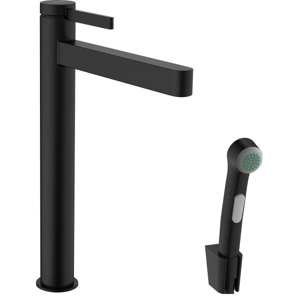 Смеситель для раковины со сливным гарнитуром и гигиеническим душем, Hansgrohe Finoris, черный арт. 76220670