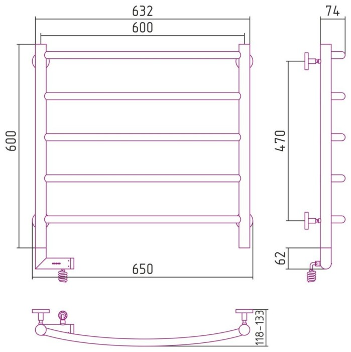 Сунержа Электрический полотенцесушитель 1000x300, Галант 2.0, 071-5200-6060 цвет: сатин