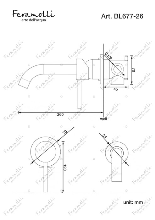 Смеситель для раковины встраиваемый, черный, Ele Feramolli - BL677-26