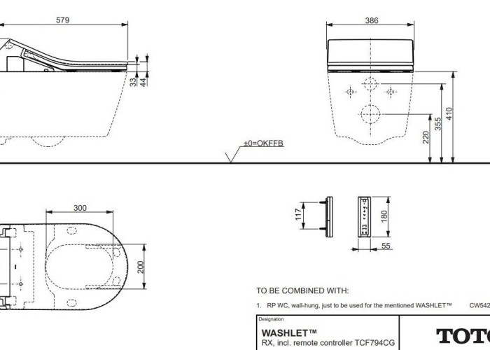 Унитаз подвесной 38x58x33.5см, RP TOTO, CW542EY цвет: белый