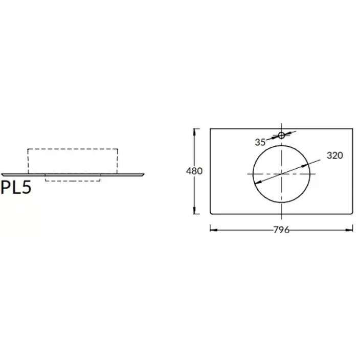 Столешница из керамогранита Фондамента 80см, Plaza Kerama Marazzi, серый - PL5.DL500920R\80