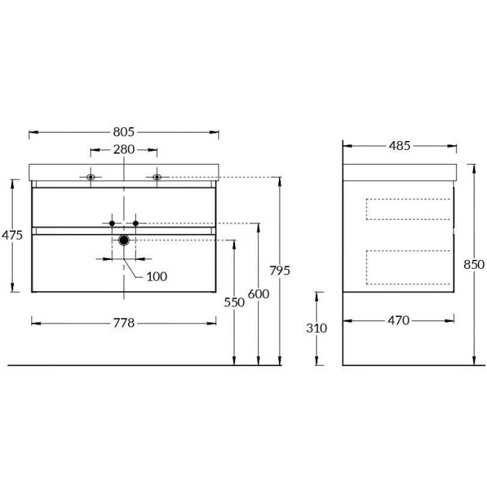 Тумба подвесная с ящиками 80см, Cubo Kerama Marazzi, белый - CUB.80.2\WHT.M