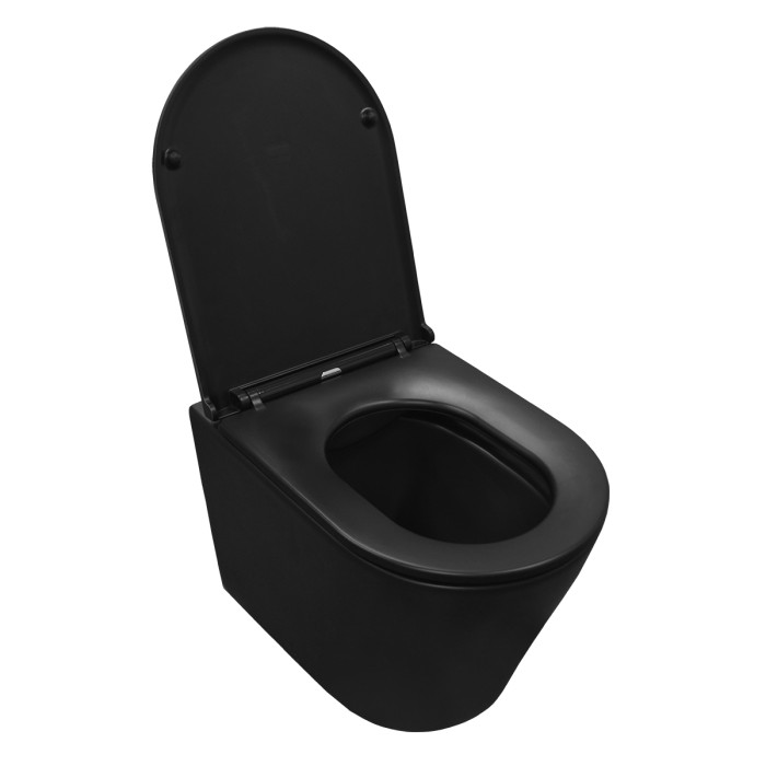 Подвесной унитаз 515х355х365 безободковый с сиденьем микролифт, черный матовый, Azario Teramo арт. AZ -053E-R-MB/ AZ-0053-MB