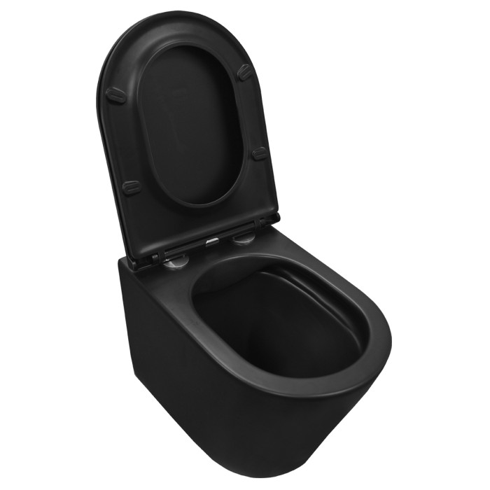 Подвесной унитаз 515х355х365 безободковый с сиденьем микролифт, черный матовый, Azario Teramo арт. AZ -053E-R-MB/ AZ-0053-MB