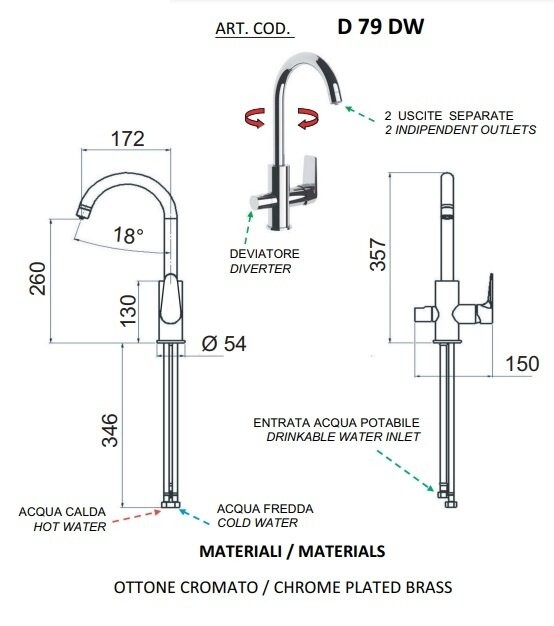 Смеситель хром глянцевый, Remer Dream, внешнего монтажа D79DW