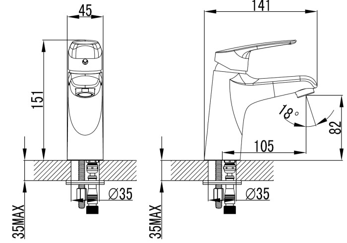 Смеситель для раковины, керамический картридж, хром, Azario TAVIRA арт. AZ-WKE168040C