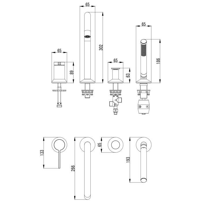 Смеситель на борт ванны каскадный, на 4 отверстия, черный, Azario FLAME арт. AZ-VPC258320PA