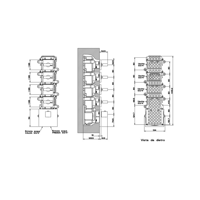 Смеситель для душа, встраиваемый, термостатический, подключение на 3/4”, с 4мя независимыми выходами, Gessi Rettangolo, black xl арт. 43218#299