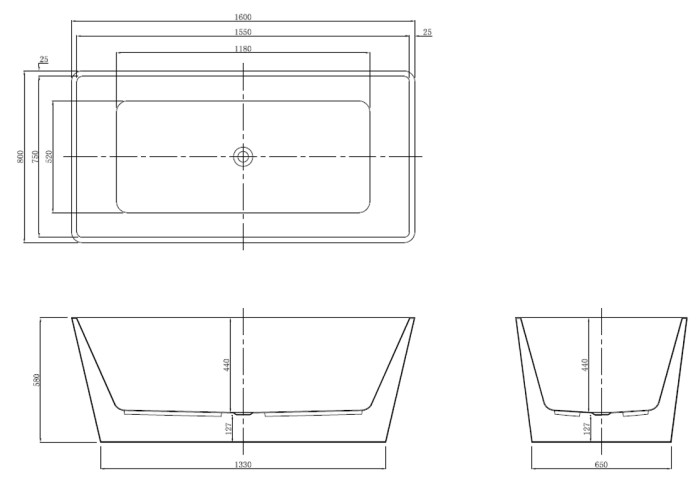 Акриловая ванна 1600х800х580, свободностоящая, Azario Lincoln арт. LIN16080