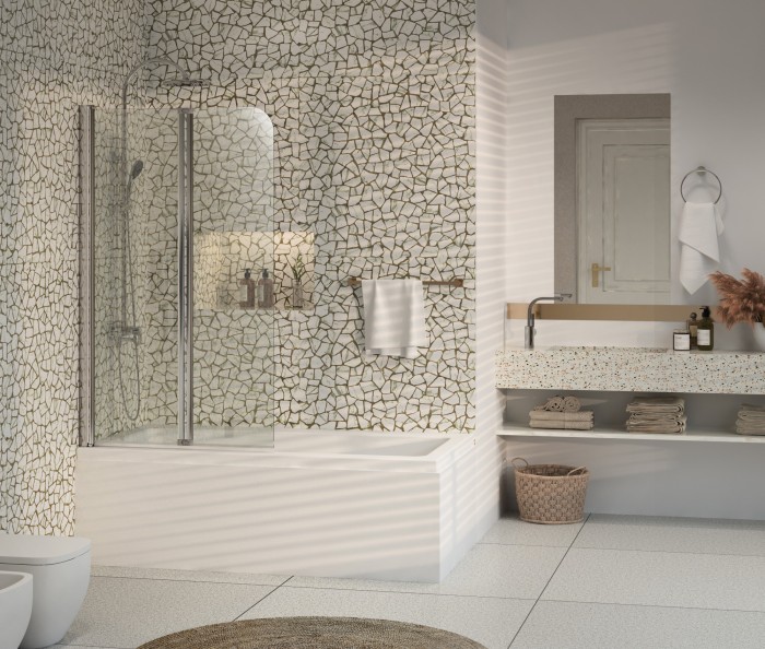 Шторка для ванны 80x140 хром, прозрачное стекло 4 мм.  Boston, Azario арт. AZ-141 80 (41,5+38,5)*140