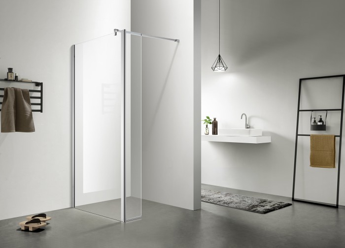 Душевая перегородка 1200х1950 прозрачное стекло 8 мм, подвижная доп.перегородка 50 см, цвет профиля серебро  Chicago, Azario арт. AZ-NAR6321 1200