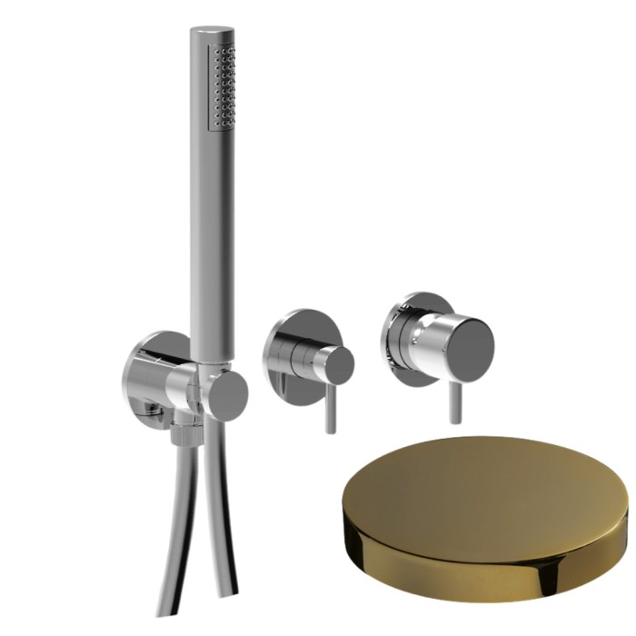 Внешняя часть встраиваемого смесителя для душа на 2 режима, однорычажный, поворотный переключатель, ручной душ + 1 доп. вывод воды, Giulini My future, золото арт. 59X5301EPO