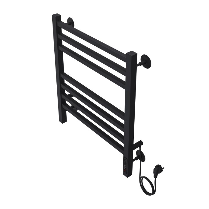 Полотенцесушитель электрический 500/600 квадрат, 7 секций, диммер справа, черный, Ancona Azario - AZ71856B