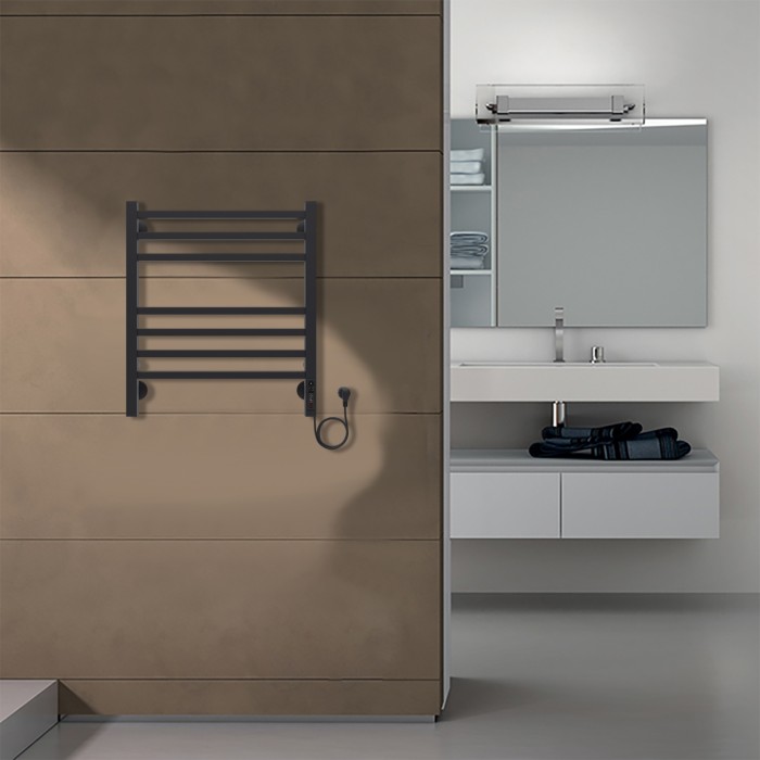 Полотенцесушитель электрический 500/600 квадрат, 7 секций, диммер справа, черный, Ancona Azario - AZ71856B