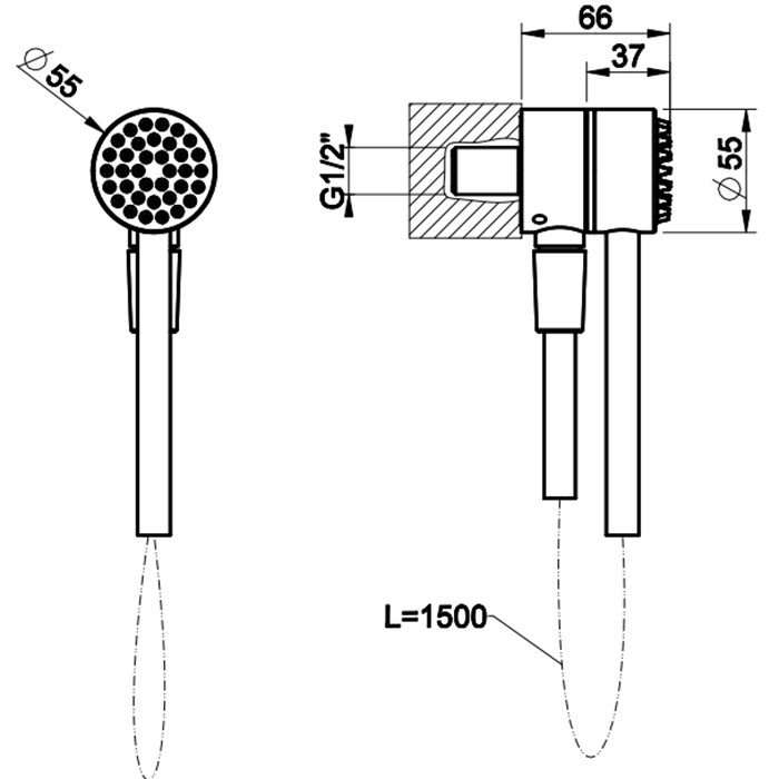 Душевой магнитные комплект, состоящий из вывода воды, держателя, Darkflex шланга 1,50 м и лейки, Gessi Hi Fi, copper pvd арт. 63199#030