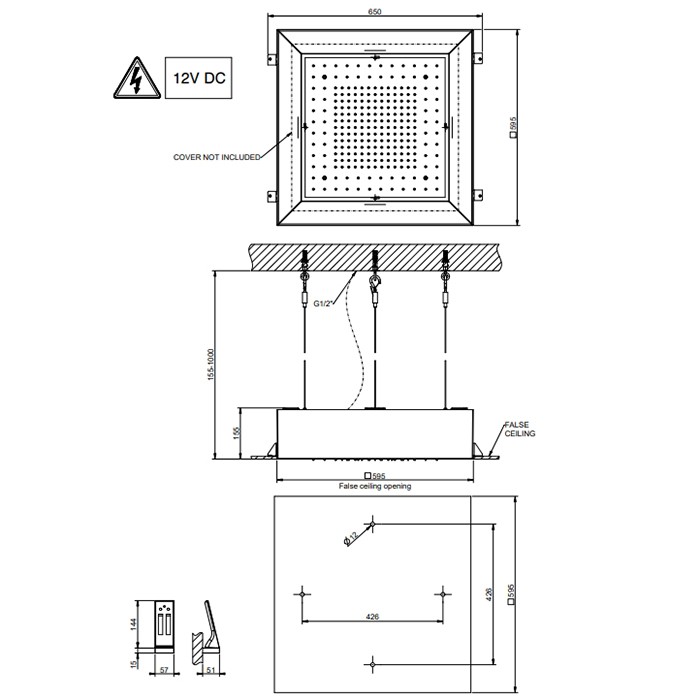 Душивая система 50x50см, потолочная, режимы: тропический ливень, хромотерап, с пультом д/у, Gessi Afilo, белый арт. 57501#279