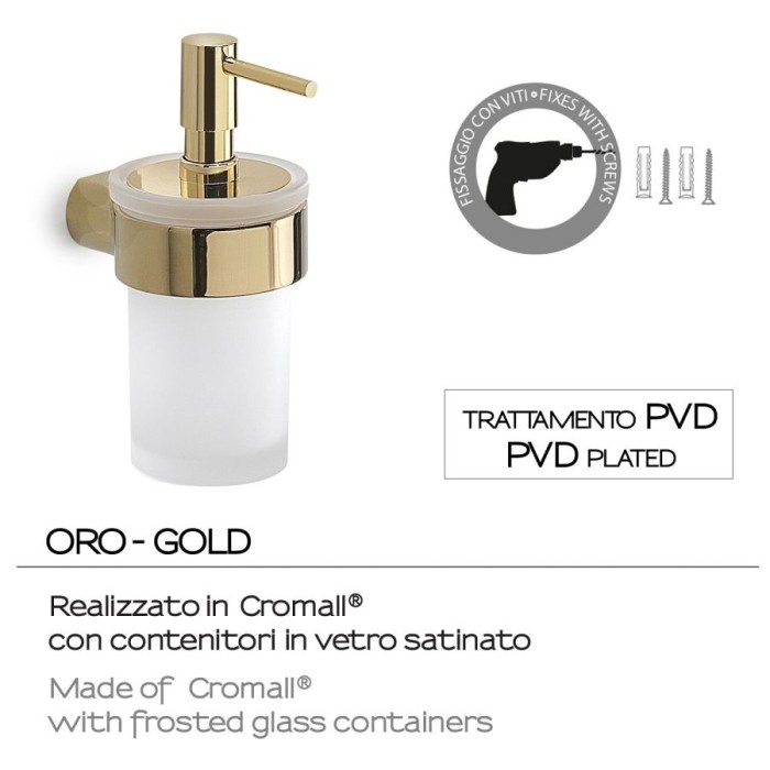 Настенный стеклянный дозатор с пластиковой помпой Pirenei Gedy, PI81(87) цвет: золото