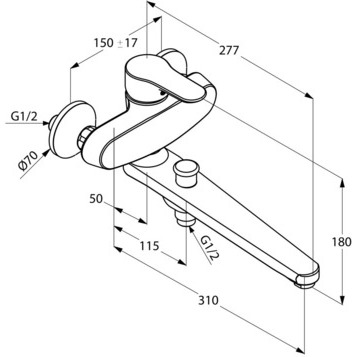 Однорычажный универсальный смеситель на ванну, objekta Kludi, хром - 324910575
