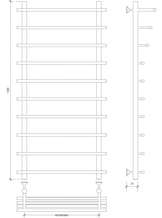Полотенцесушитель водяной 120x50x60 Турин 6 (хром) Secado арт. 4603759407487