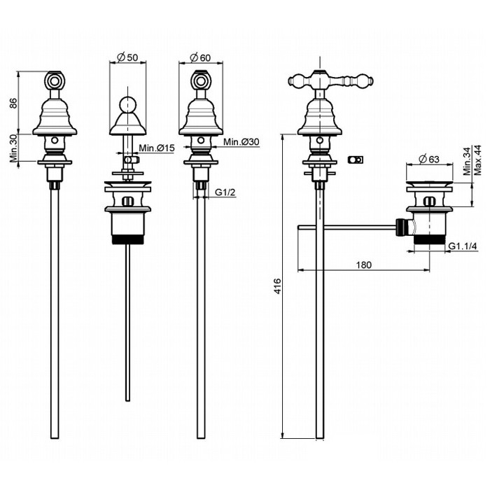 Fima Carlo Frattini Cмеситель на биде на 3 отверстия, Epoque, F5072CR цвет: хром