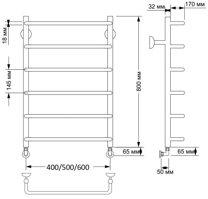 Полотенцесушитель водяной латунный  Мерида 1 (бронза) Secado арт. 4603777476892