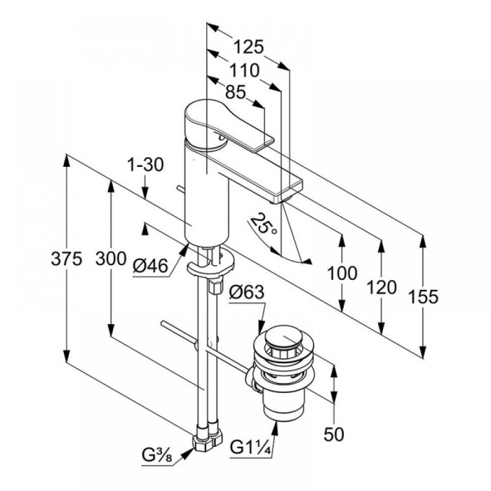 Однорычажный смеситель на умывальник 100 мм, матовый, zenta sl Kludi, черный матовый - 482933965