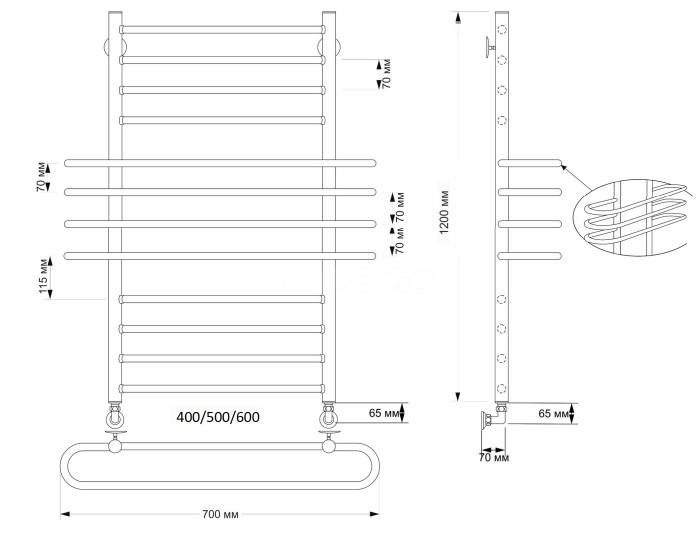 Полотенцесушитель водяной латунный 40x120 Палермо (бронза) Secado арт. 4603777470371