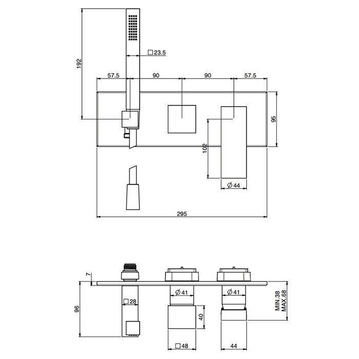 Fima Carlo Frattini Смеситель для душа, встраиваемый, с ручным душем, 2 источника, Zeta, F3989WX2OR цвет: золото
