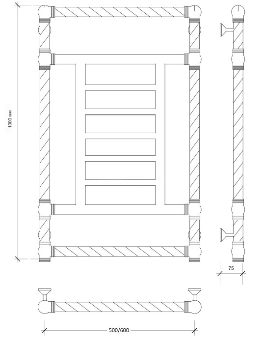 Полотенцесушитель водяной латунный 50x100 Фалерони 3 Trenza (бронза) Secado арт. 4603777477479