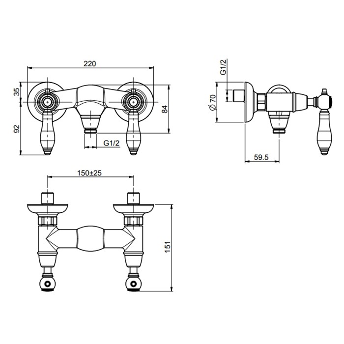 Fima Carlo Frattini Смеситель для душа, настенный, черные ручки, Herend, F5405/1CNCR цвет: хром