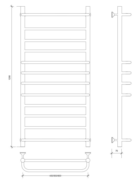 Полотенцесушитель водяной 120x50 Верона 1 (черный) Secado арт. 4673739224885