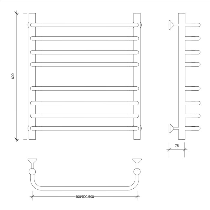 Полотенцесушитель водяной 60x60 Мерида 4 (черный) Secado арт. 4673739225882