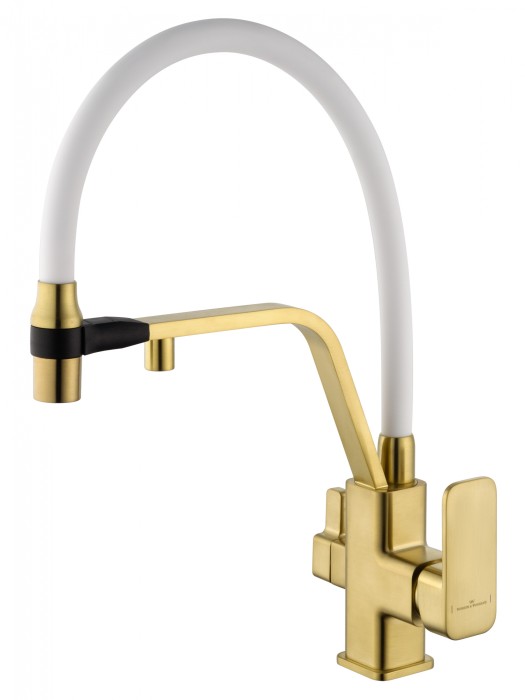 Смеситель для кухни с гибким изливом и подключением фильтра, Wonzon &amp; Woghand, WW-88458013-BG(MW) цвет: золото