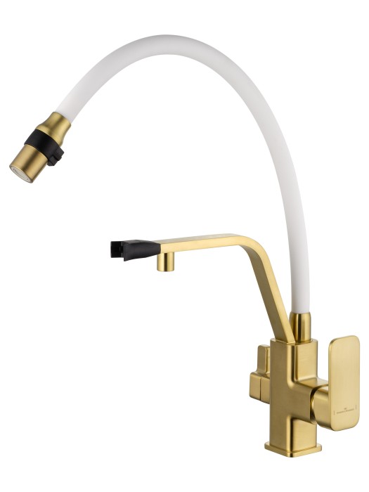 Смеситель для кухни с гибким изливом и подключением фильтра, Wonzon & Woghand, WW-88458013-BG(MW) цвет: золото