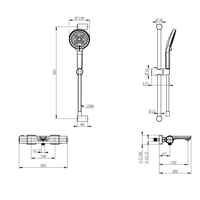 Смеситель для ванны с душем и термостатом, Wonzon & Woghand Solid, WW-C2011-A-MB цвет: черный