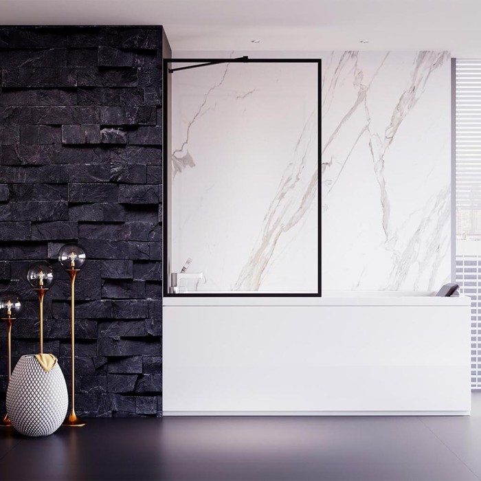 Шторка на ванну 600x1500, Veconi Palau, черный, стекло прозрачное арт. PL85B-60-01-C7