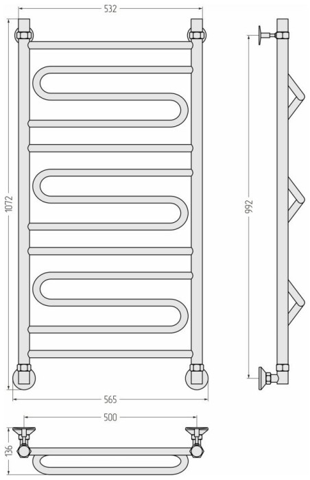 Стилье Водяной полотенцесушитель 1000x500, Аксиома-30, 00663-1050 цвет: без покрытия