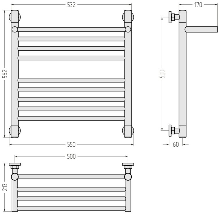 Сунержа Водяной полотенцесушитель 500x500, Богема+ с 1 полкой, 00-0223-5050 цвет: без покрытия