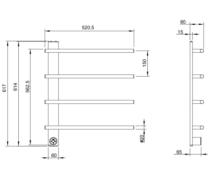 Полотенцесушитель электрический, Wonzon & Woghand Nurnberg, WW-AL344-MB цвет: черный