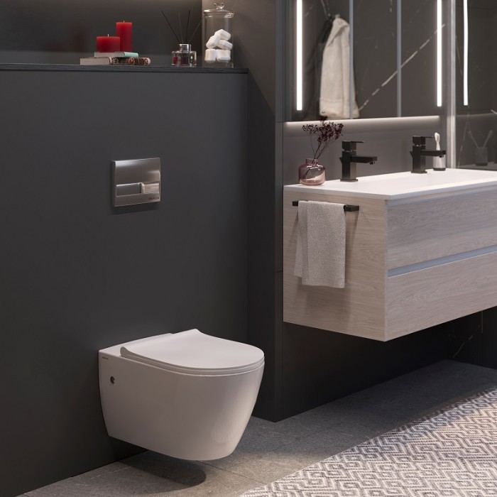 Комплект унитаза MASCON Rimless с инсталляцией NOVUM, кнопка L3, сиденье Toma Slim SO, Berges арт. 043216