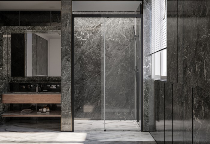 Душевая дверь 1200х2000, Veconi Premium Trento, черный матовый, стекло прозрачное арт. PTD30-B-120-01-C4