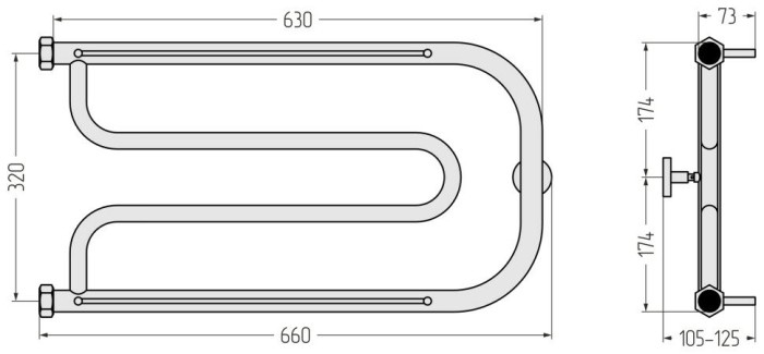 Сунержа Водяной полотенцесушитель 320x650, Гусли, 00-0010-3265 цвет: без покрытия