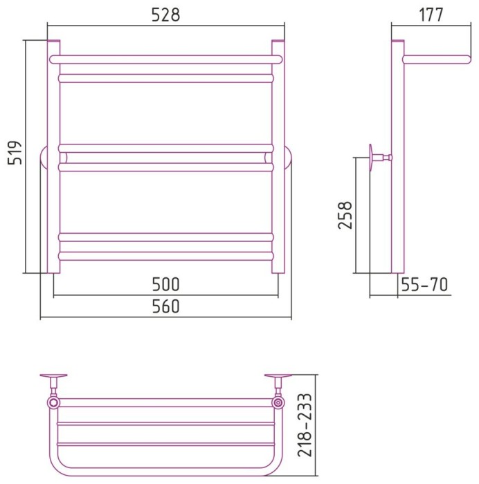 Стилье Водяной полотенцесушитель 600x500, Универсал-56, 00656-6050 цвет: без покрытия