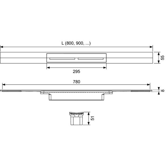Комплект душевого трапа 1000/55 мм., Мат. Нержавеющая сталь, TECE арт. 671000 673002 674000 660001