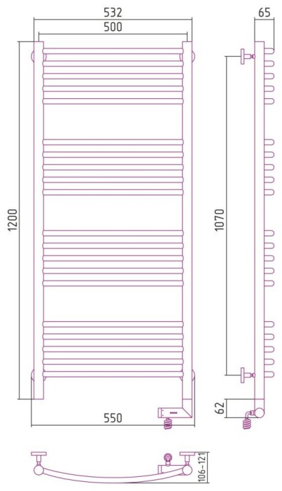 Сунержа Электрический полотенцесушитель 1000x300, Богема 2.0, 31-5203-1250 цвет: матовый чёрный