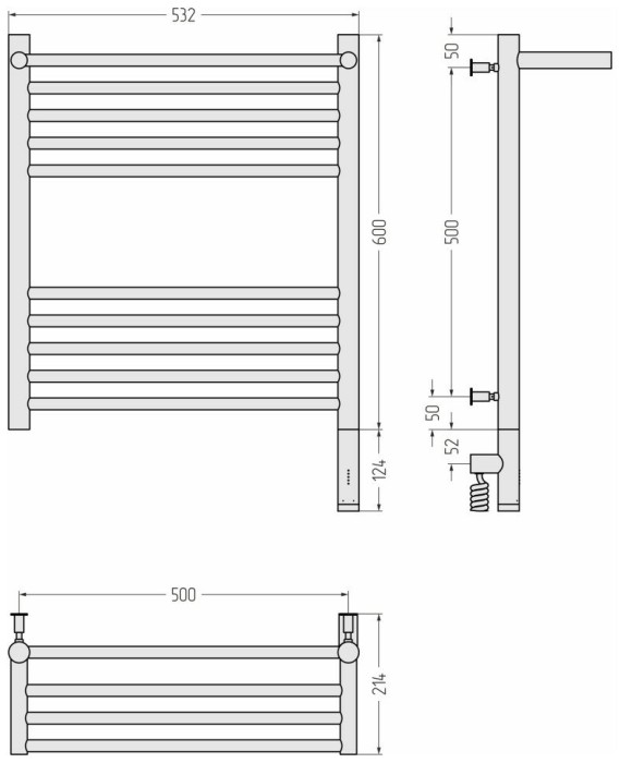 Сунержа Электрический полотенцесушитель 600x500, Богема 3.0 с 1 полкой, 05-5807-6050 цвет: состаренная бронза