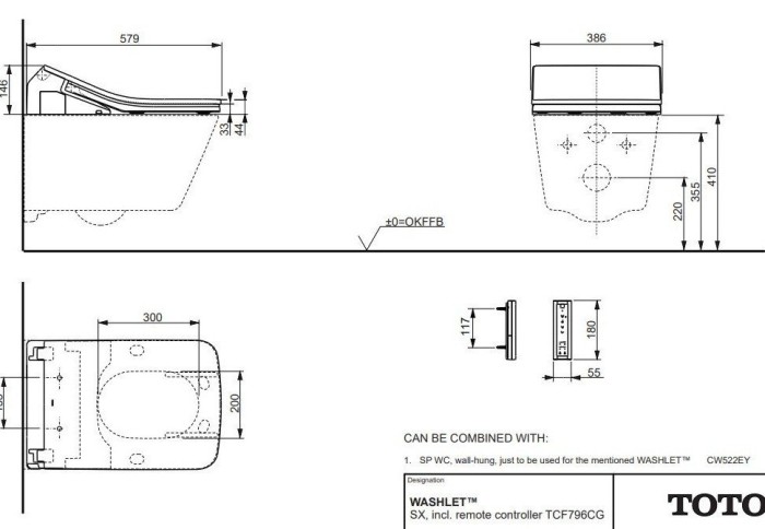 Унитаз подвесной, без сиденья, SP TOTO, CW522EY цвет: белый