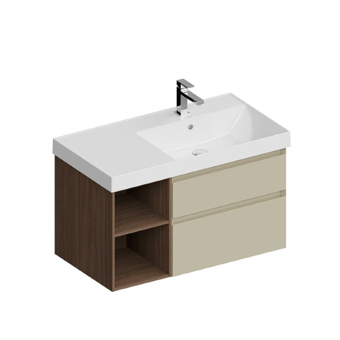 Тумба правая подвесная с ящиками 90см, Cubo Kerama Marazzi, бежевый - CUB.90.2Rh\LIM.N