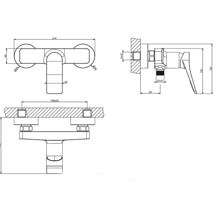 Смеситель для душа, настенный на 2 отв., Gessi Rilievo, nero xl арт. 59031#299